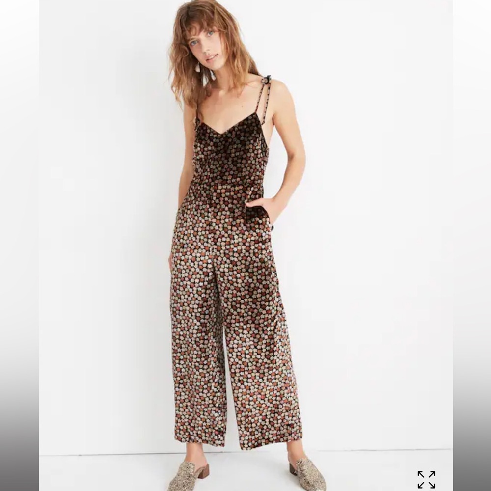 Madewell Black Floral Velvet Jumpsuit